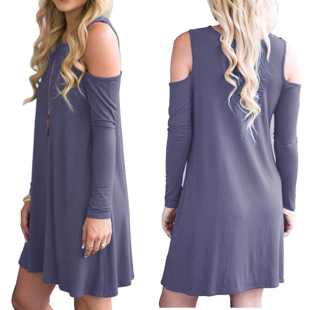 Cold Shoulder Dust Purple Womans Tunic Swing Dress